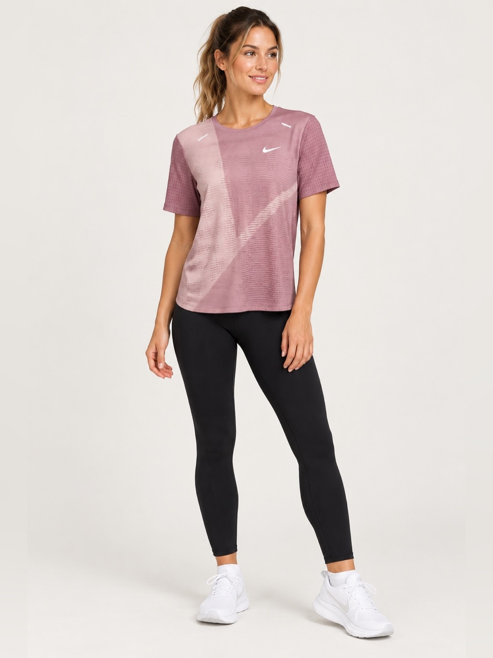 Nike Running Dri-FIT Womens M Mauve Pink Short Sleeve Mesh Running Shirt